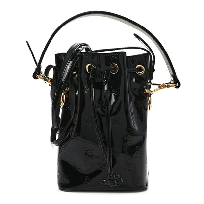 Fendi Vitello Vernice Mou F is Fendi Karligraphy Embossed Mini Mon Tresor Bucket Bag Black 1 of 9