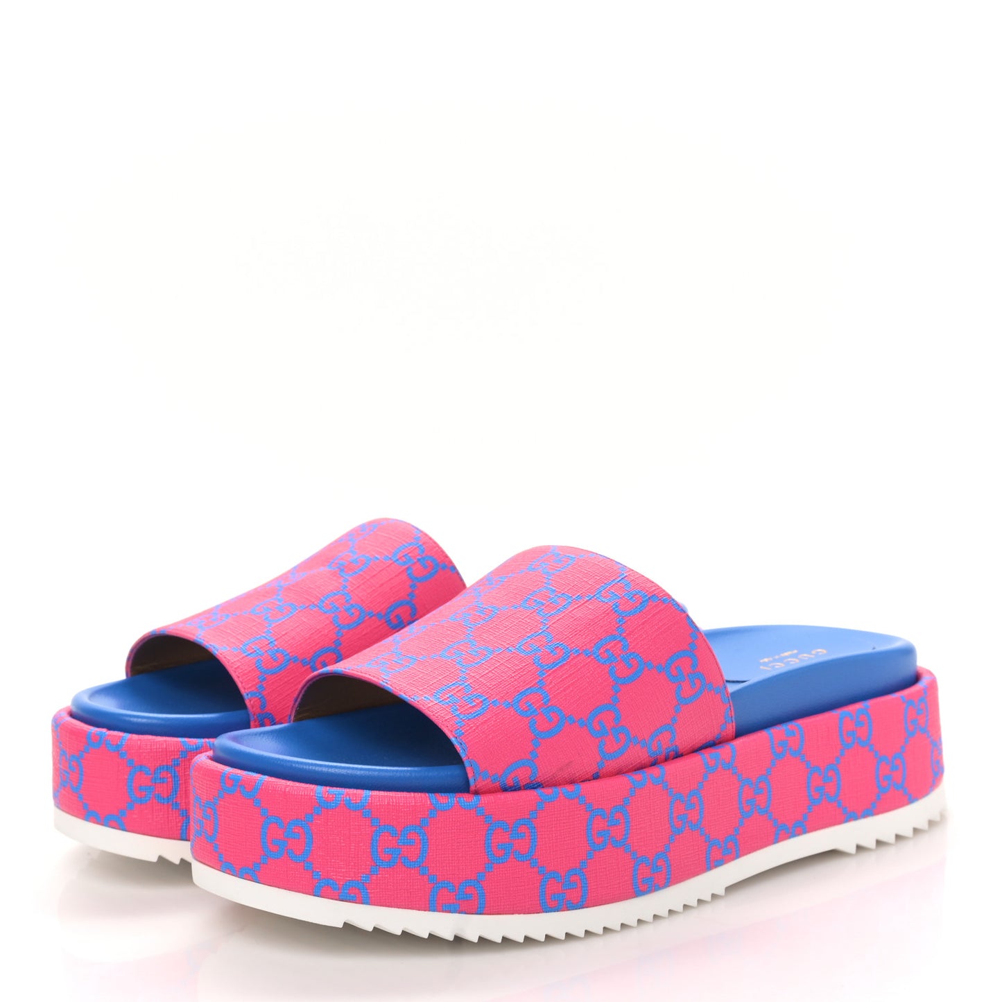 GG Supreme Joy Monogram Angelina Platform Slide Sandals 38 Fuxia Blue
