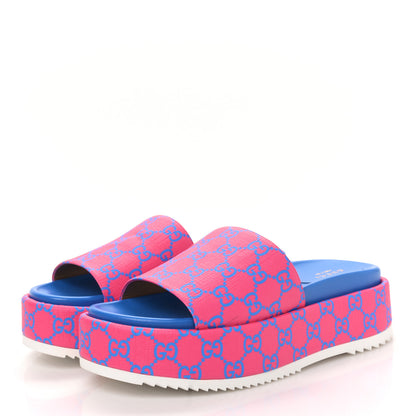 Gucci GG Supreme Joy Monogram Angelina Platform Slide Sandals 38 Fuxia Blue 3 of 9