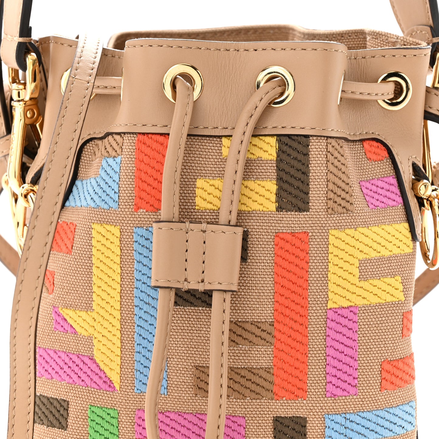 Canvas Vitello King F is Fendi FF Multicolor Embroidered Mini Mon Tresor Bucket Bag Multicolor Cuoio