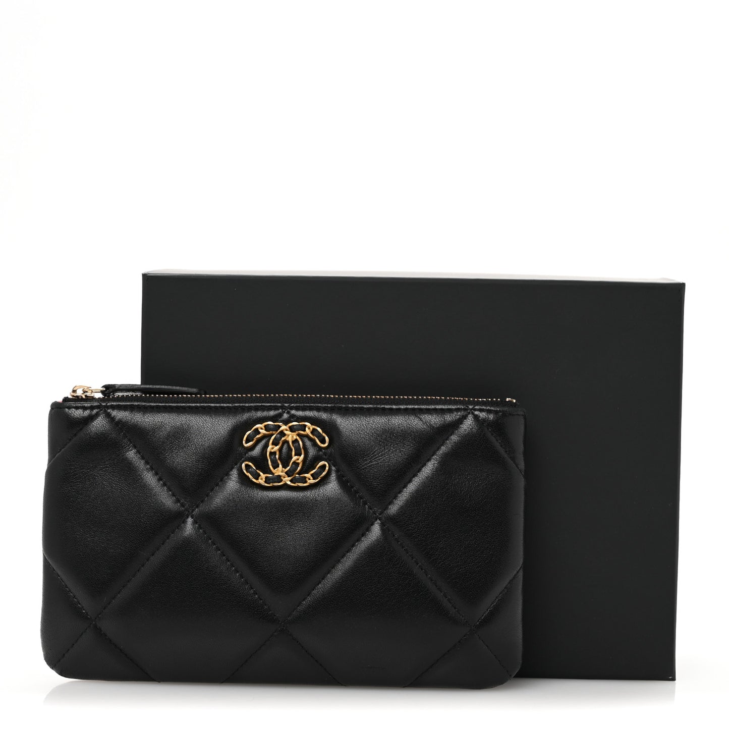 Lambskin Quilted Small Chanel 19 Pouch Black