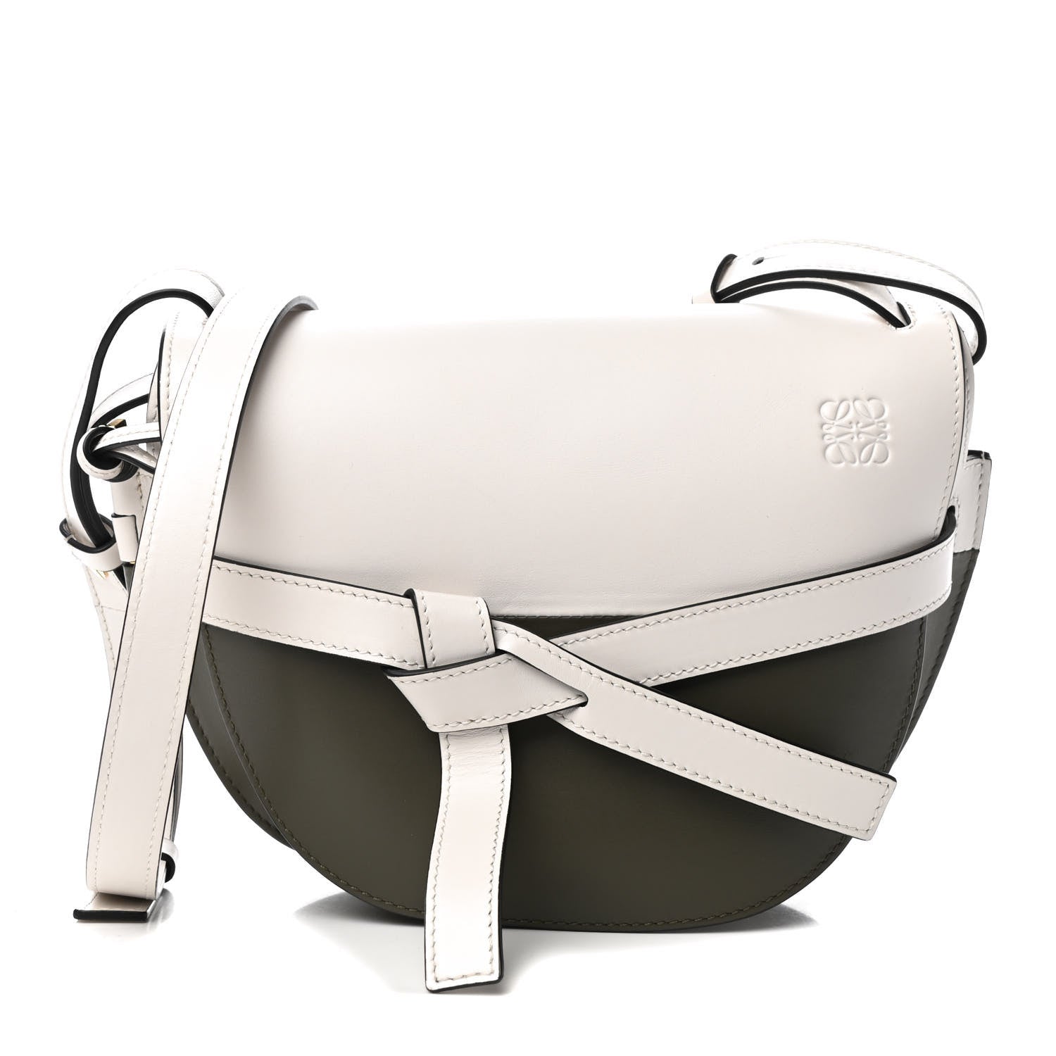 Loewe Calfskin Small Gate Crossbody Bag Khaki Green Soft White 1 of 4