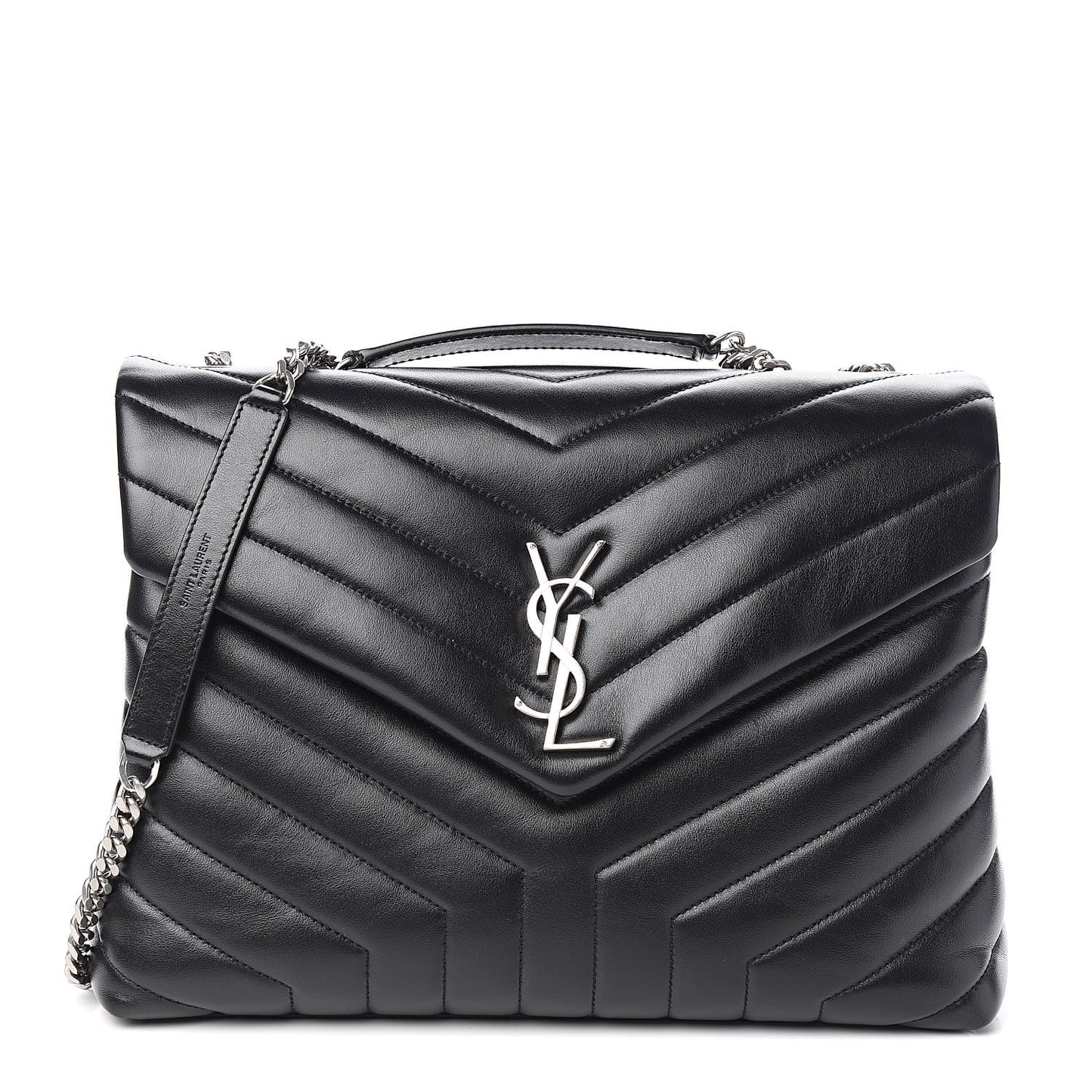 Calfskin Y Quilted Monogram Medium Loulou Chain Satchel Black