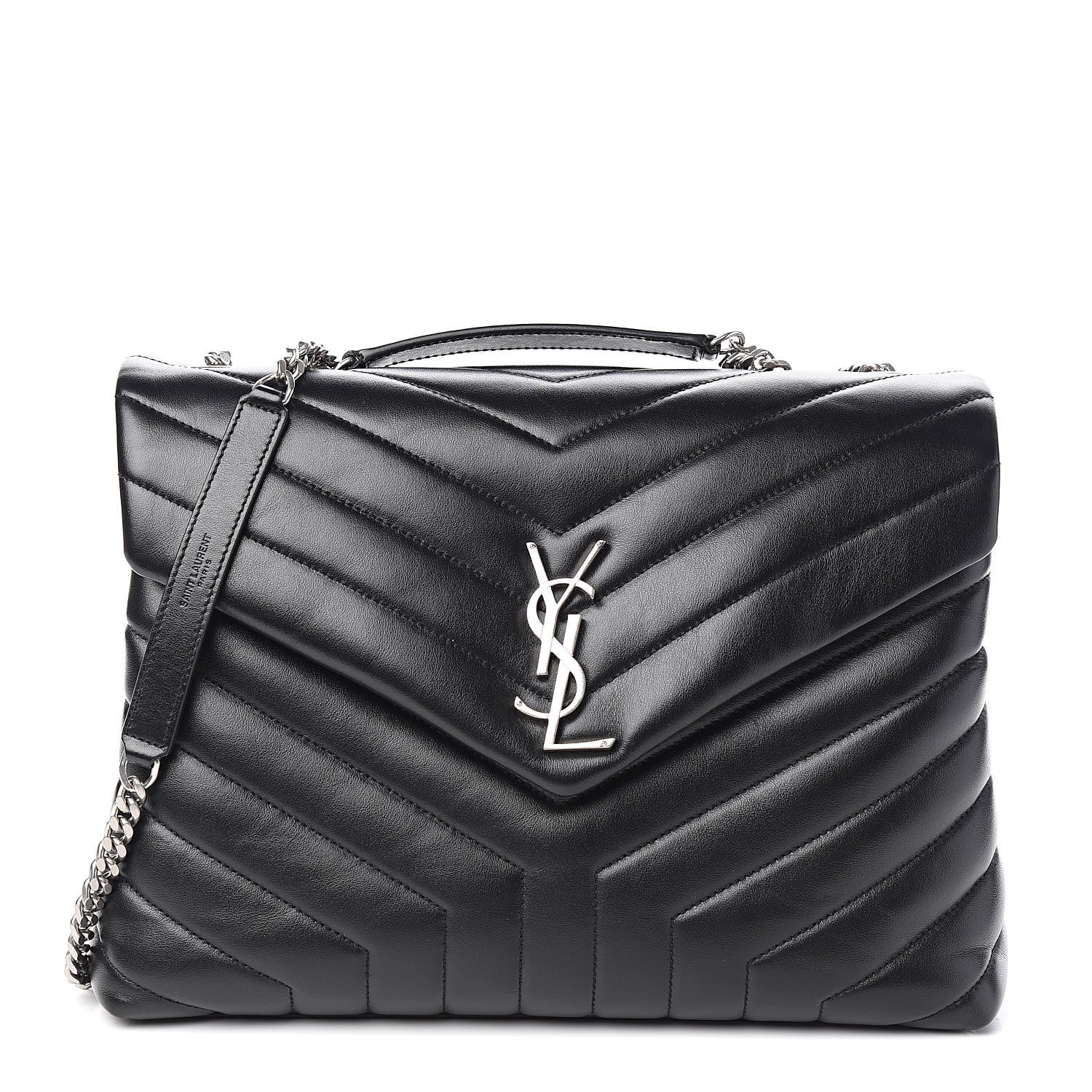 Saint Laurent Calfskin Y Quilted Monogram Medium Loulou Chain Satchel Black 1 of 12