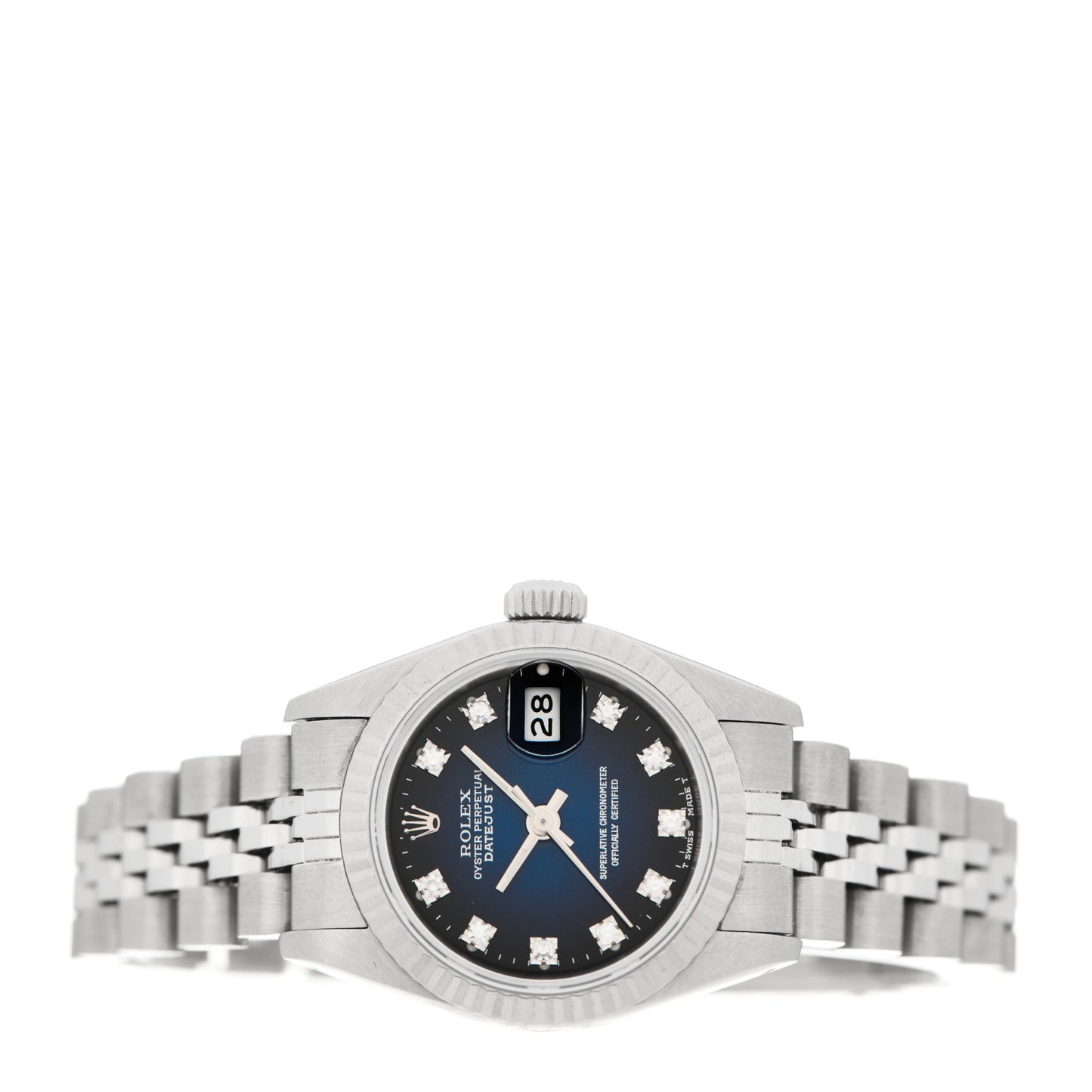 Stainless Steel 18K White Gold Diamond 26mm Oyster Perpetual Datejust Watch Blue Gradient 69174