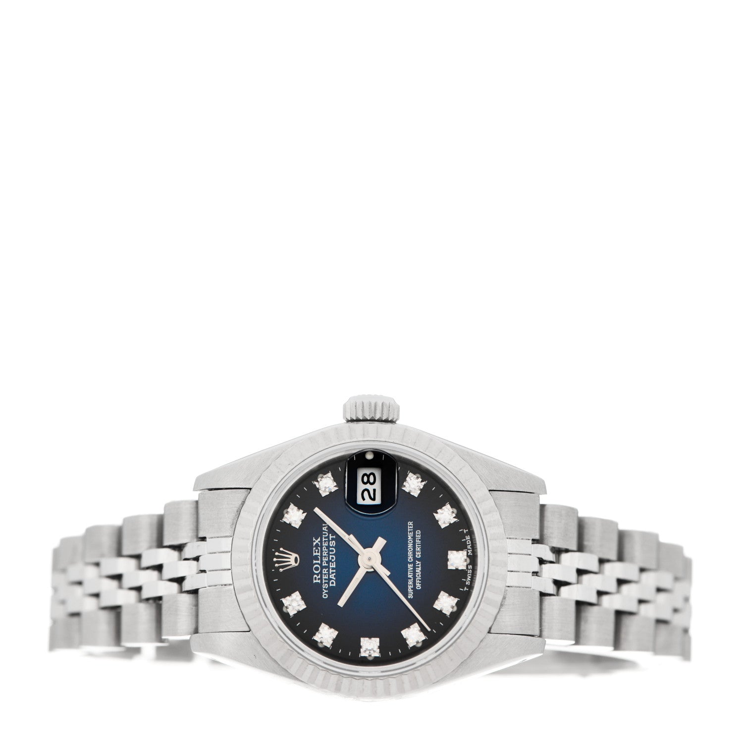 Rolex Stainless Steel 18K White Gold Diamond 26mm Oyster Perpetual Datejust Watch Blue Gradient 69174 2 of 4