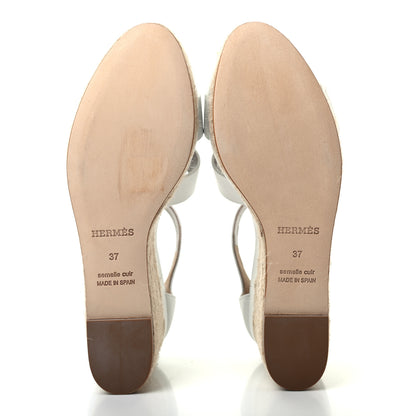Hermes Goatskin Doll 60 Espadrille Wedge Sandals 37 White 5 of 8