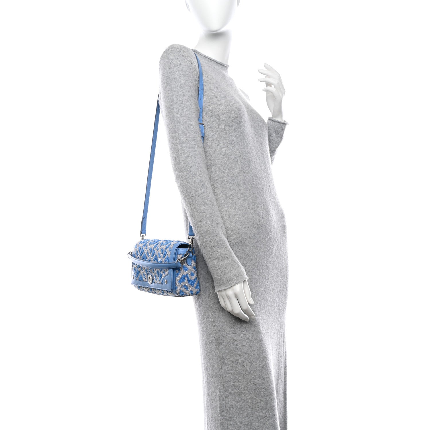 Burberry Yarn Sequin Embellished TB Small Note Top Handle Shoulder Bag Blue 2 of 9