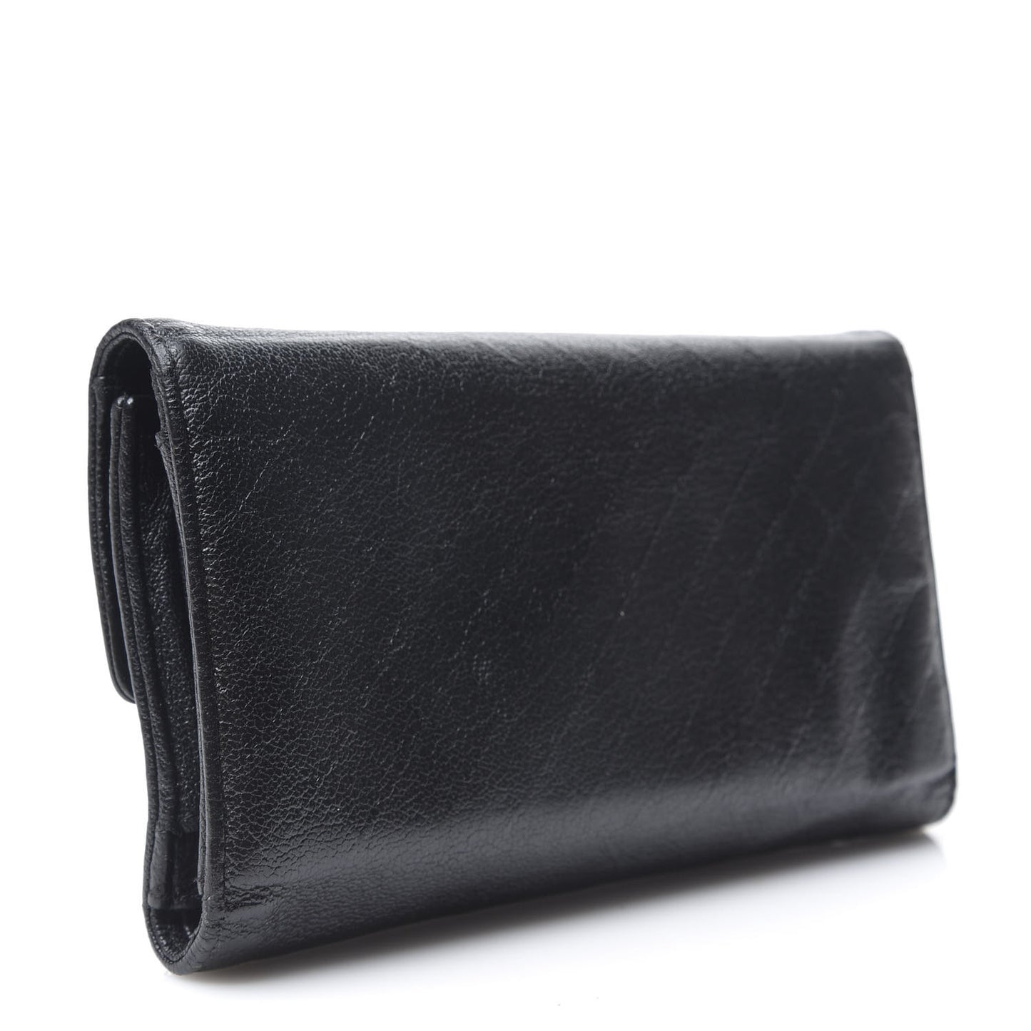 Calfskin Diamond Embossed Long Flap Wallet Black