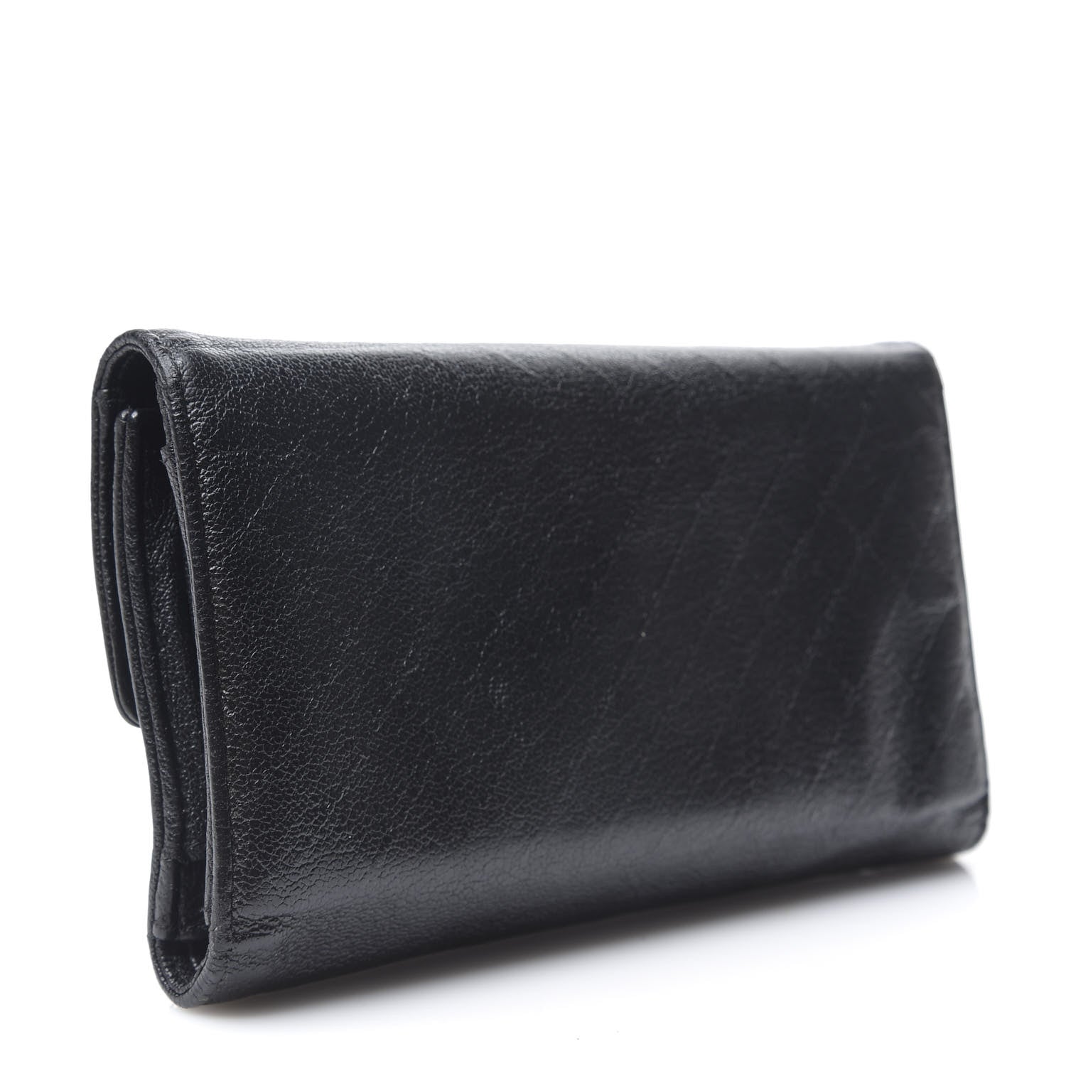 Chanel Calfskin Diamond Embossed Long Flap Wallet Black 2 of 10