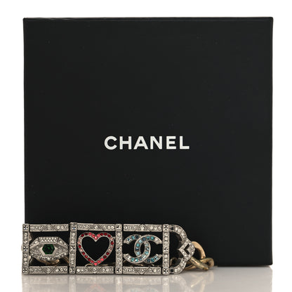 Chanel Baguette Crystal Eye Heart CC Bracelet Silver Multicolor 5 of 5