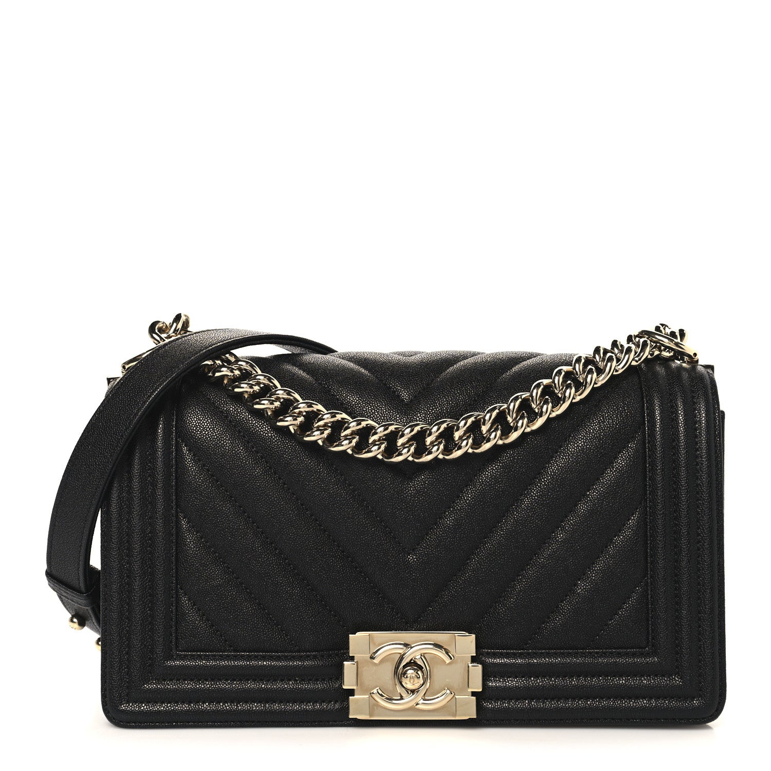 Chanel Caviar Chevron Quilted Medium Boy Flap Black 1 of 11