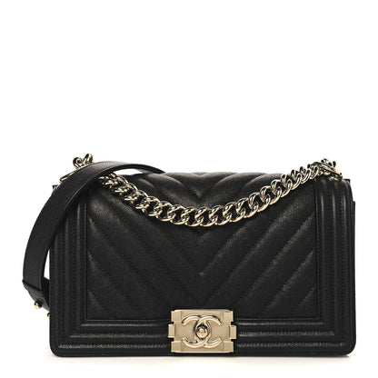 Chanel Caviar Chevron Quilted Medium Boy Flap Black 1 of 11