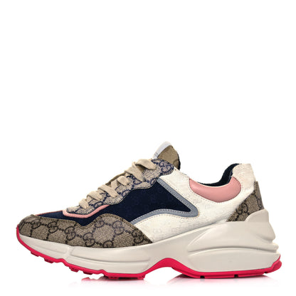 Gucci GG Supreme Monogram Mix Monogram Womens Rhyton Sneakers 39 London Blue Beige Pale Pink 1 of 9
