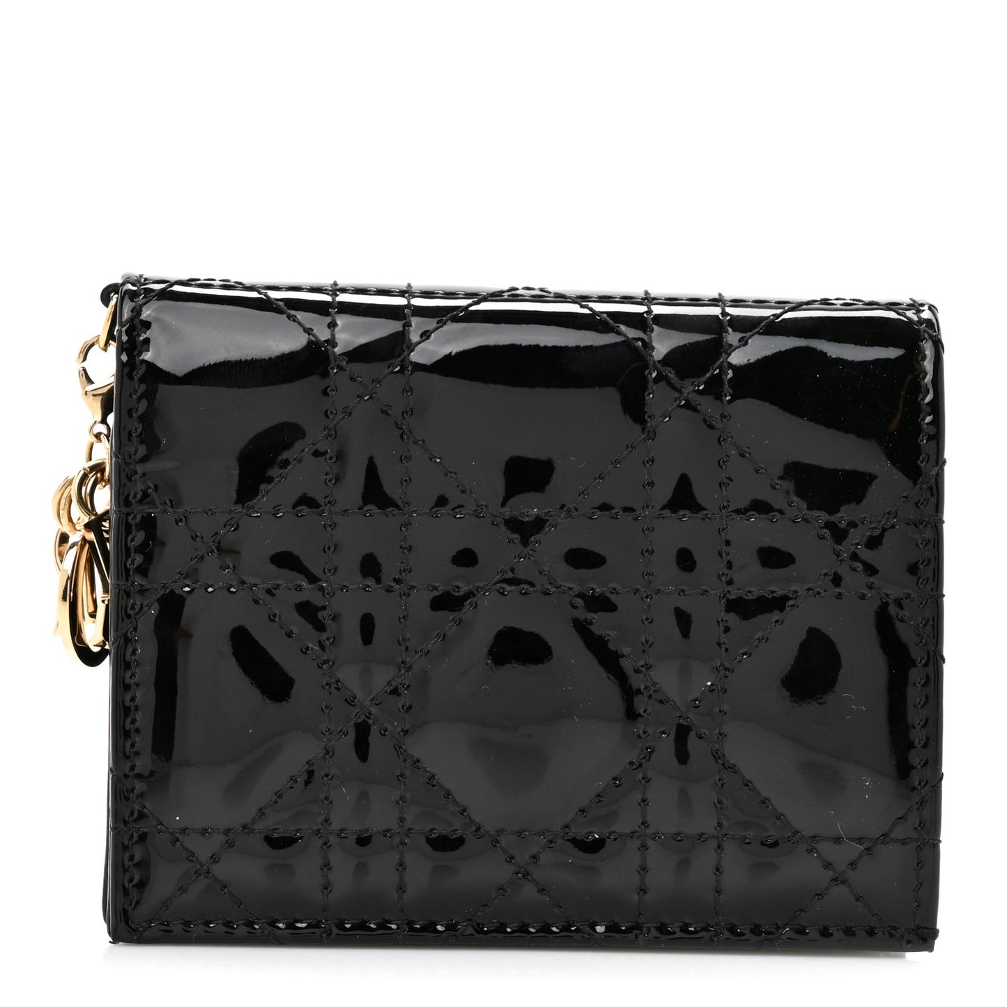 Patent Cannage Small Lady Dior Flap Card Holder Black