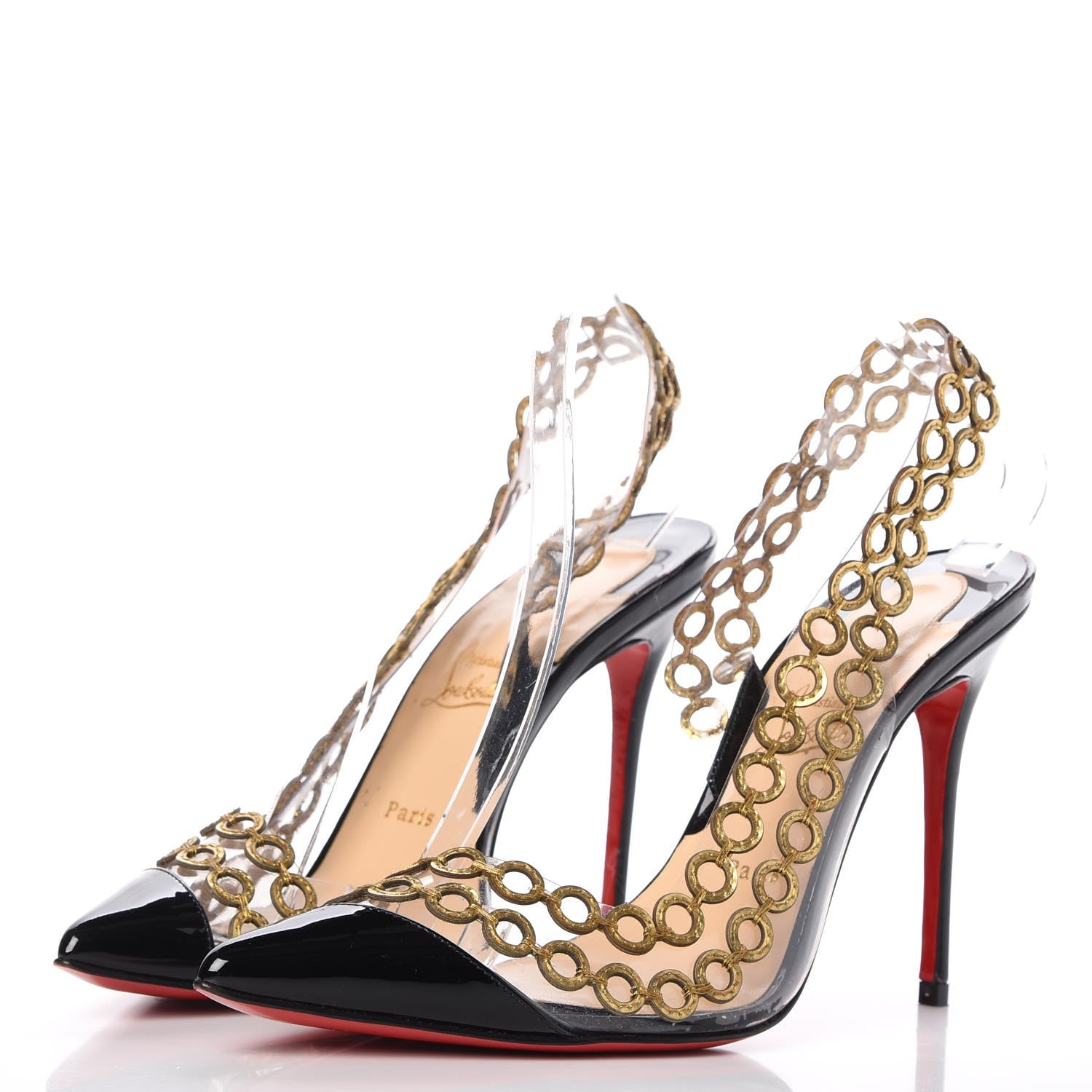 Christian Louboutin Patent PVC Malaika Half Dorsay 120 Pumps 37.5 Black Gold 3 of 10