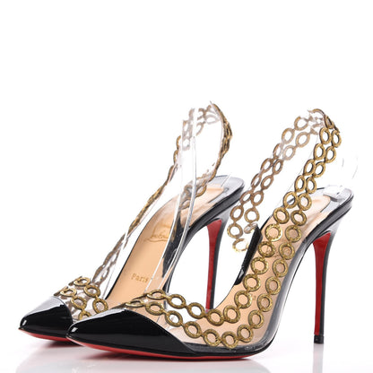 Christian Louboutin Patent PVC Malaika Half Dorsay 120 Pumps 37.5 Black Gold 3 of 10