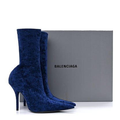 Balenciaga Velvet Spandex Extreme Pointed Toe Knife Ankle Boots 38 Blue 7 of 7