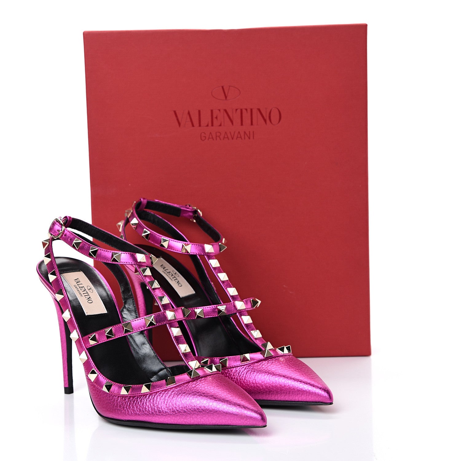 Valentino Garavani Metallic Pebbled Calfskin Rockstud Ankle Strap Pumps 40.5 Peony 10 of 10