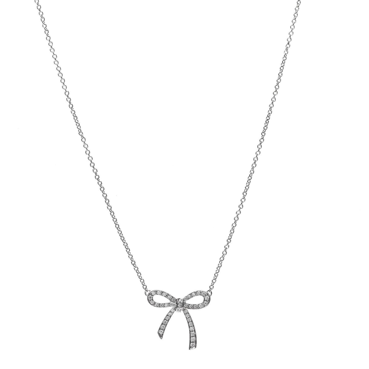 Platinum Diamond Mini Bow Pendant Necklace