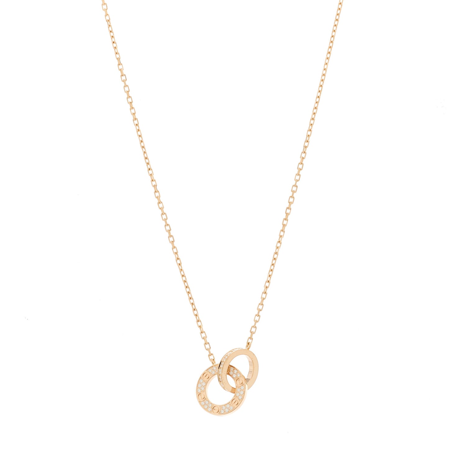 18K Pink Gold Diamond Interlocking LOVE Paved Necklace