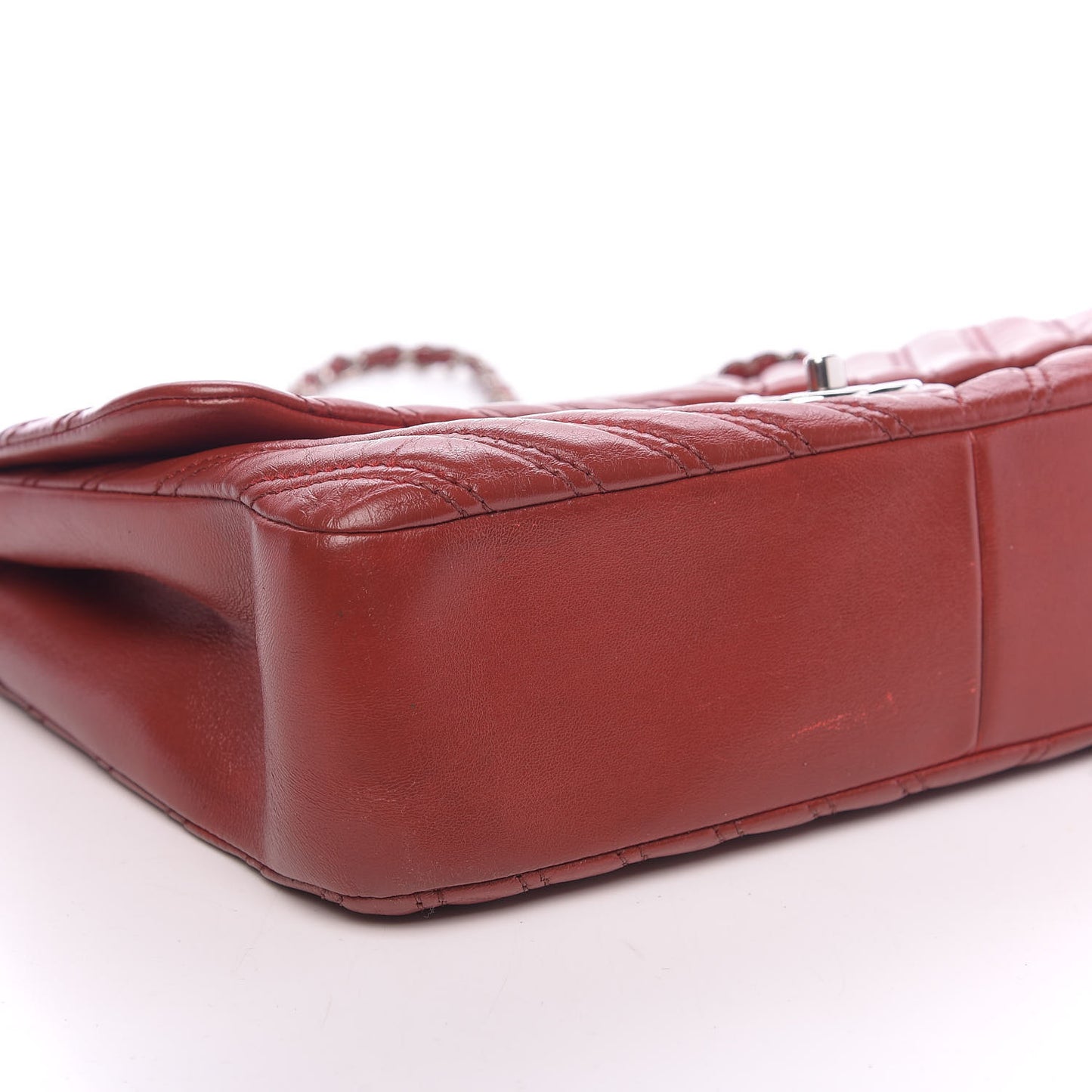 Lambskin Chevron Double Stitch Jumbo Single Flap Red
