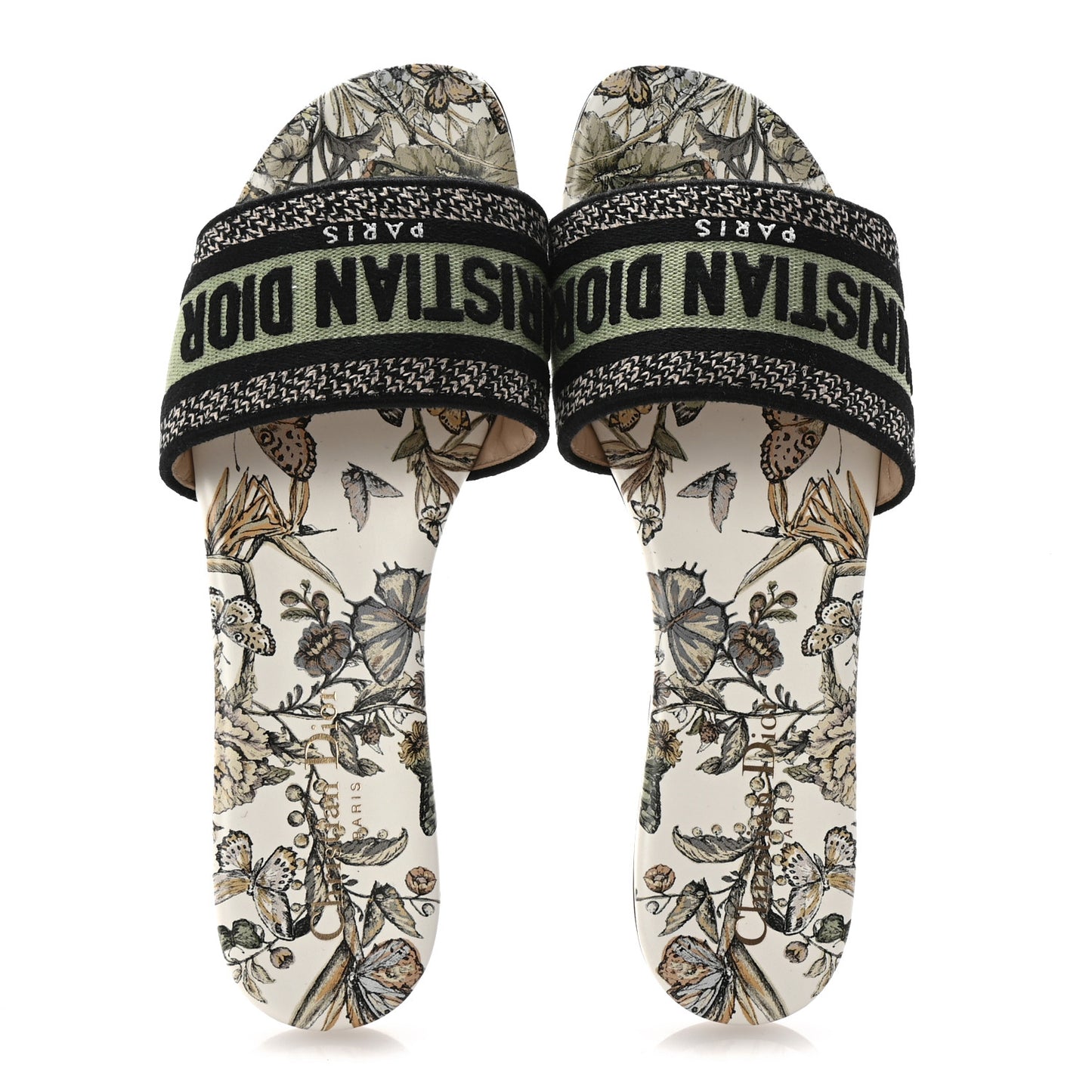 Canvas Embroidered Butterfly Dway Mules Slide Sandals 39 Green