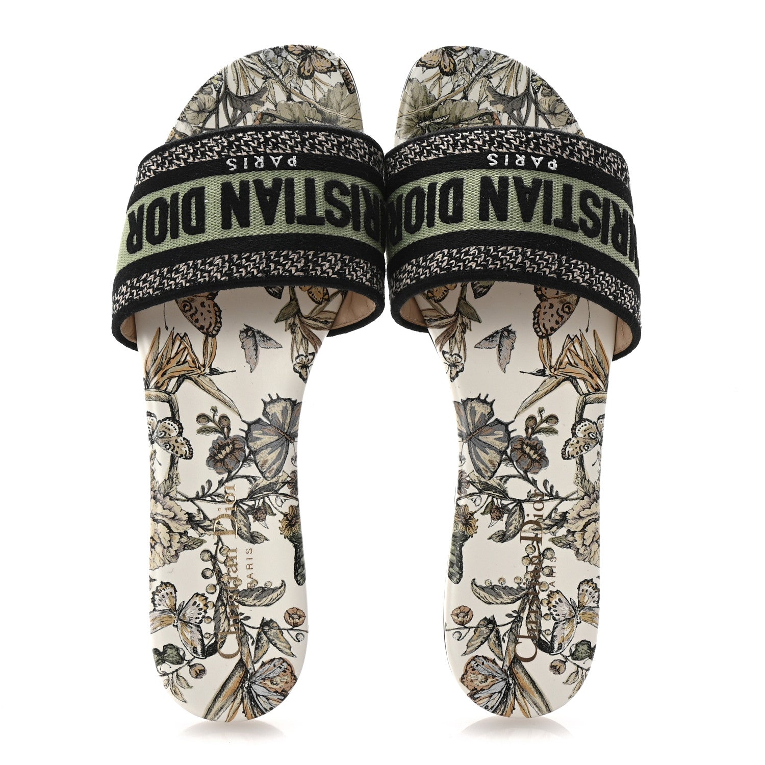 Christian Dior Canvas Embroidered Butterfly Dway Mules Slide Sandals 39 Green 2 of 10
