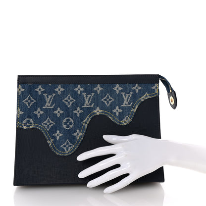 Louis Vuitton X NIGO Taurillon Monogram Denim Drip Pochette Voyage MM Blue 2 of 6