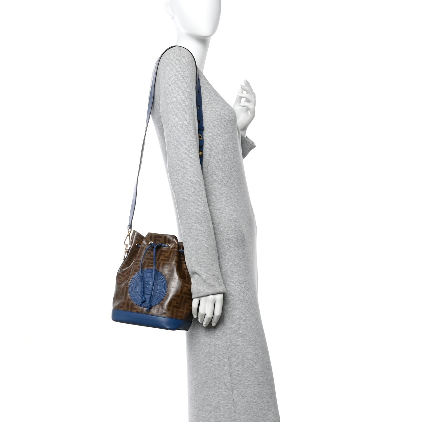 Glazed Fabric Vitello Grace F is Fendi FF 1974 Stamp Patch Grande Mon Tresor Bucket Bag Mogano Panna Iris