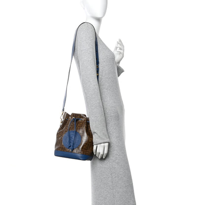 Fendi Glazed Fabric Vitello Grace F is Fendi FF 1974 Stamp Patch Grande Mon Tresor Bucket Bag Mogano Panna Iris 2 of 14