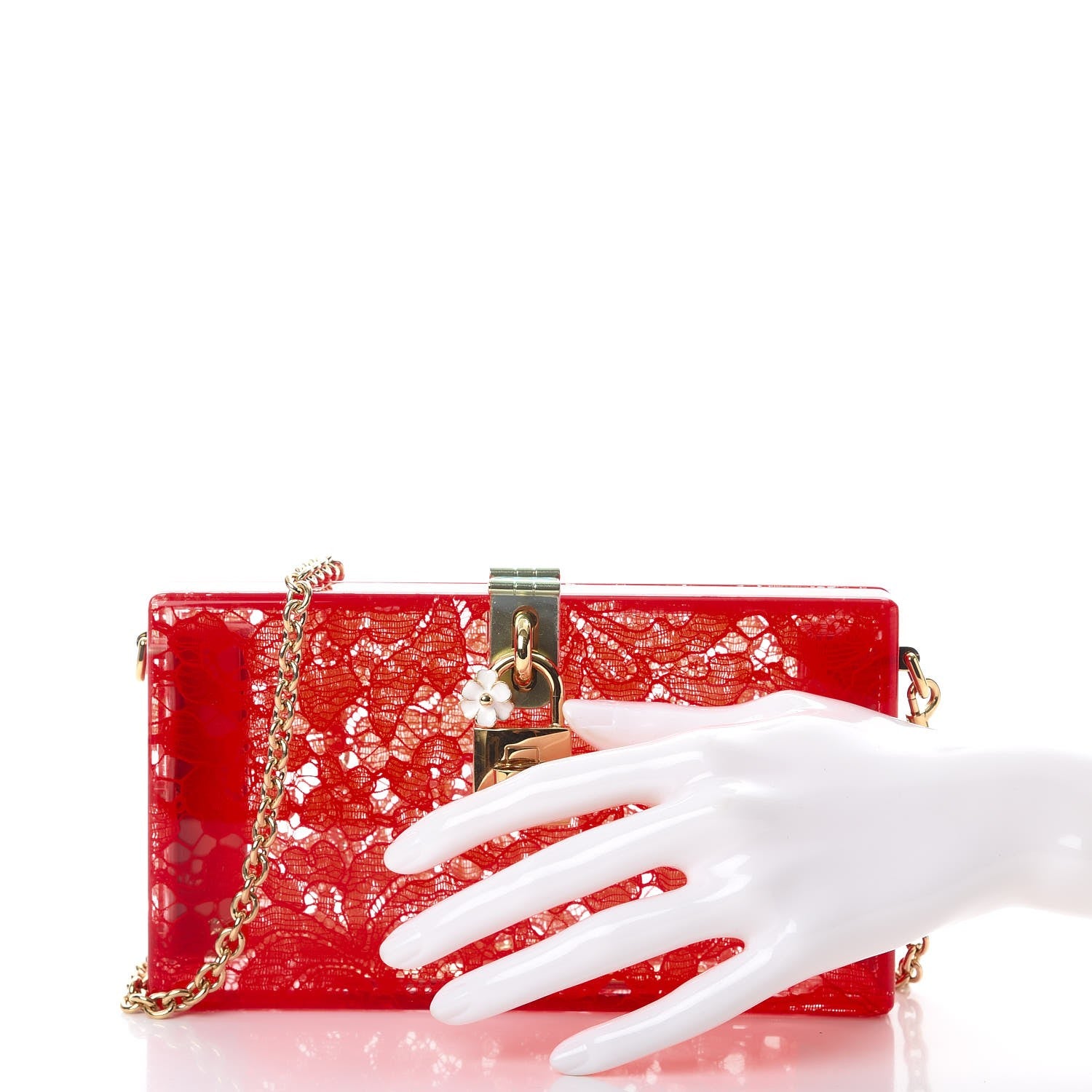 Dolce & Gabbana Plexiglass Lace Dolce Box Clutch Red 3 of 7