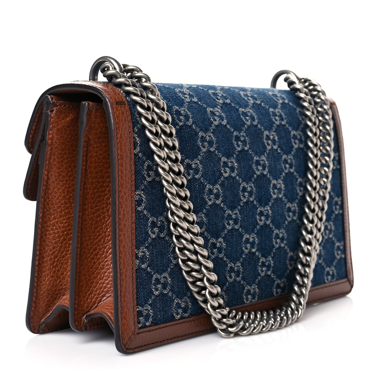 New Denim GG Monogram Dollar Calfskin Enamel Small Dionysus Shoulder Bag Blue Tea Cuir Epilog Electric Blue