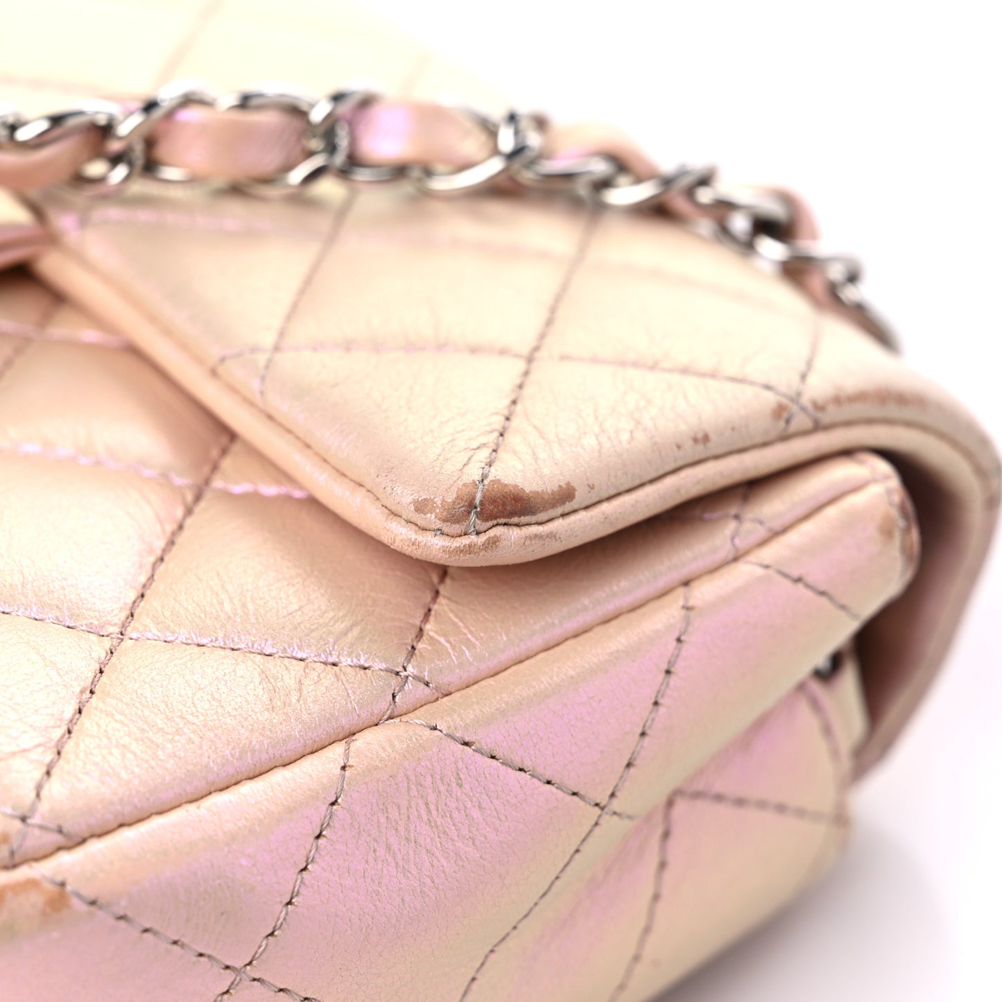 Iridescent Calfskin Quilted Mini Rectangular Flap Pink