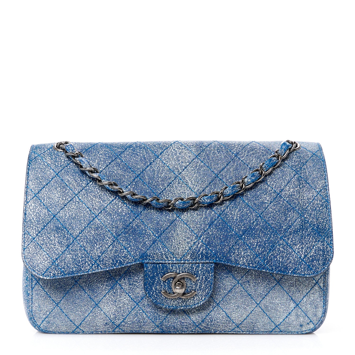 Chanel Crackled Calfskin Jumbo Double Flap Blue 1 of 12