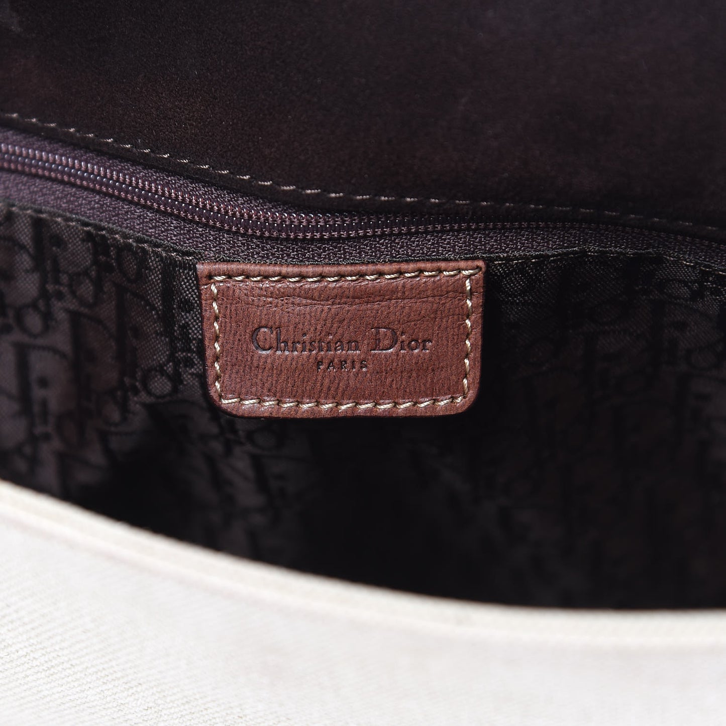 Calfskin Canvas Saddle Bag Beige