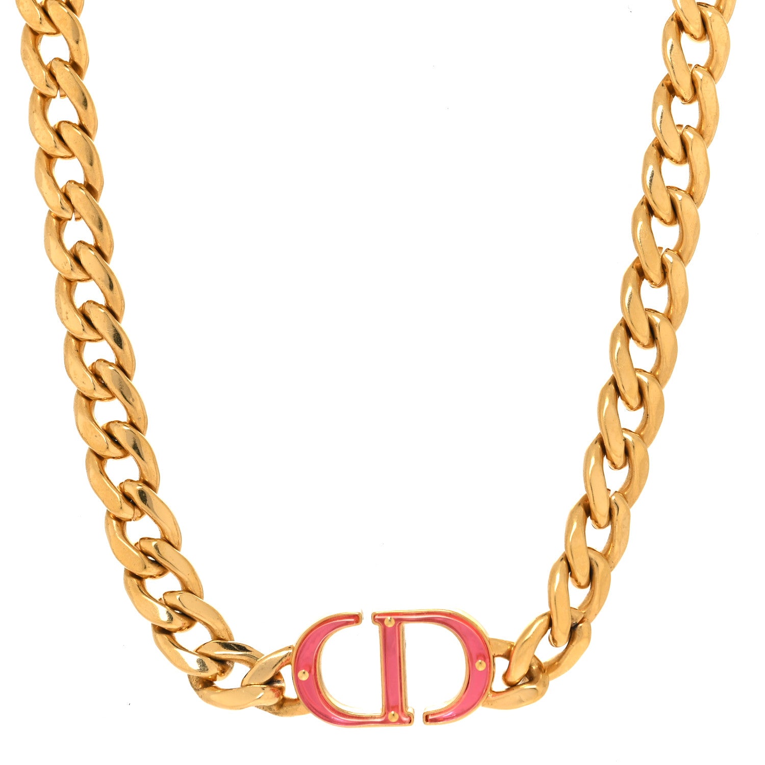 Christian Dior Metal CD Choker Necklace Gold Pink 1 of 5