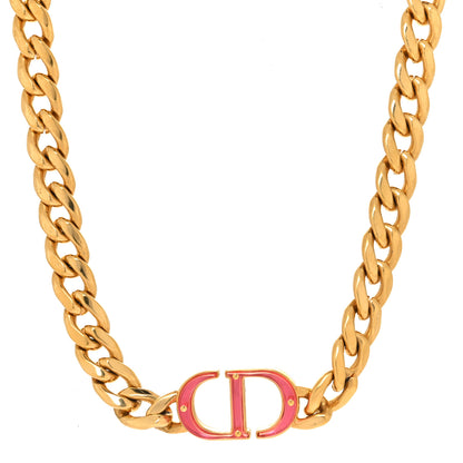 Christian Dior Metal CD Choker Necklace Gold Pink 1 of 5