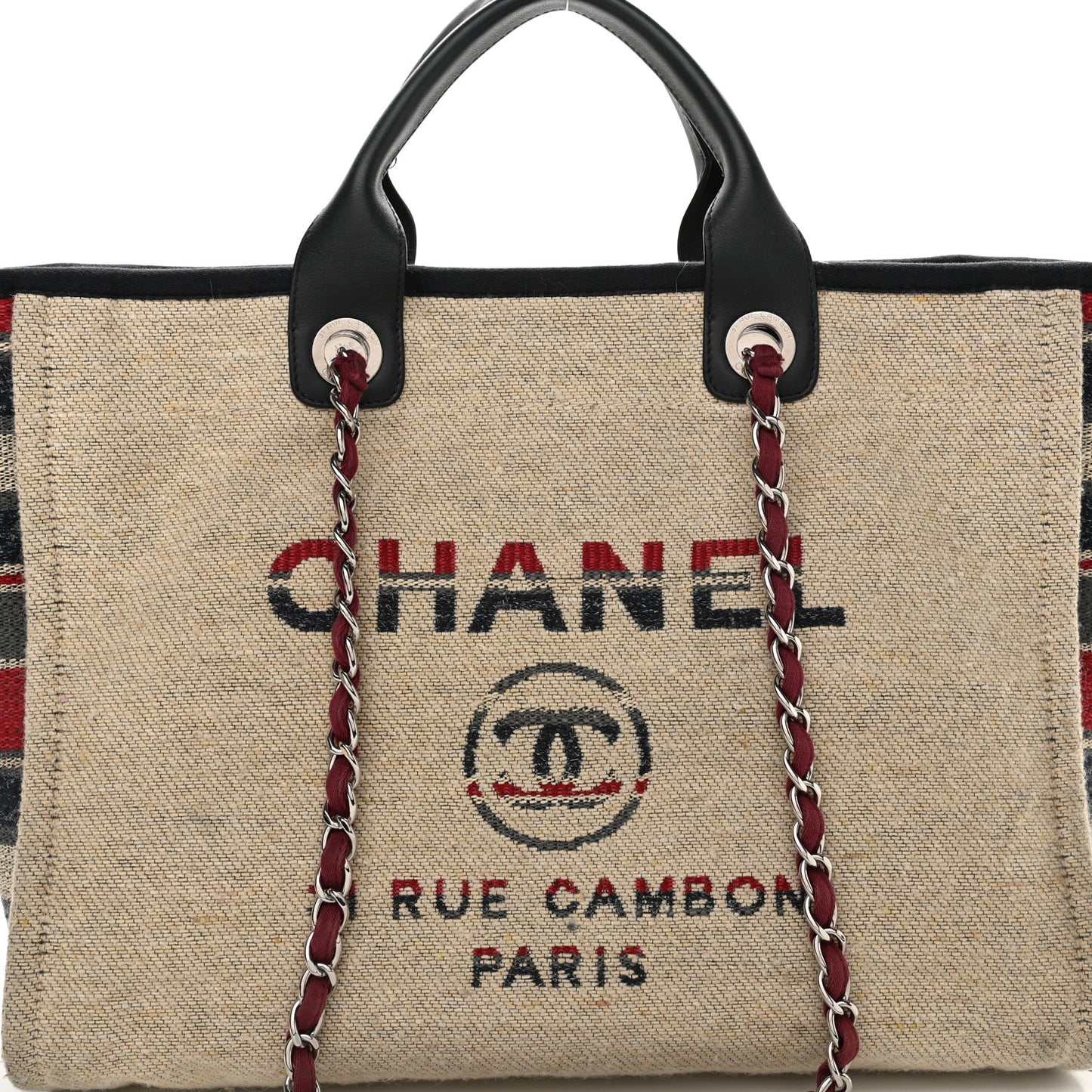 Striped Canvas Medium Deauville Tote Beige