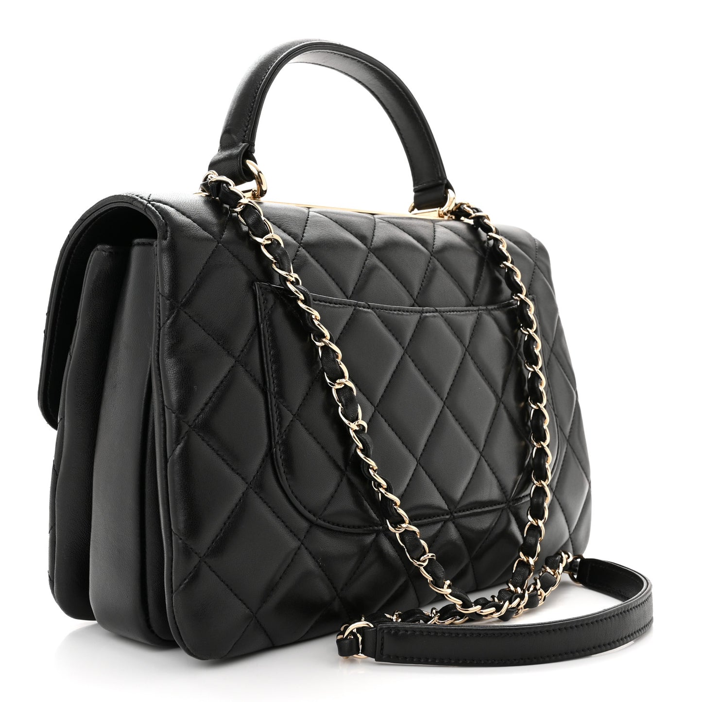 Lambskin Quilted Medium Trendy CC Flap Dual Handle Bag Black