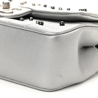 Chanel Metallic Lambskin Chevron Quilted Studded Mini Rectangular Flap Silver 10 of 11