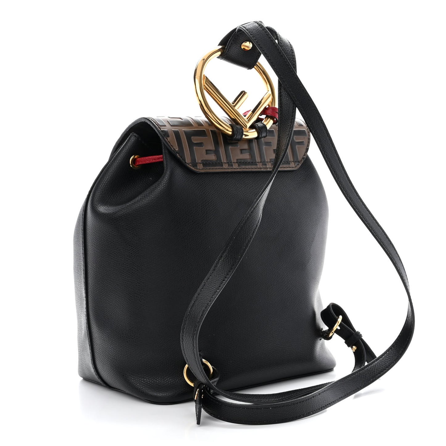 Vitello Cruise Bi-Color FF 1974 Embossed F is Fendi Drawstring Backpack Black Fragola Maya
