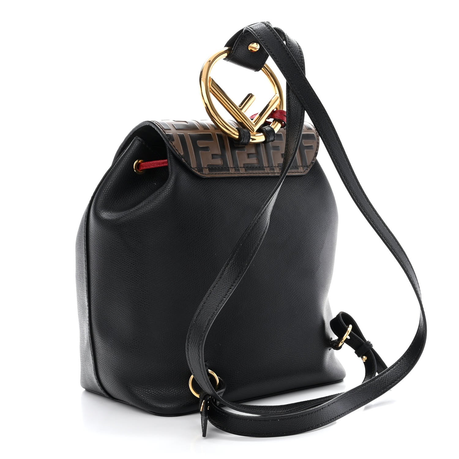Fendi Vitello Cruise Bi-Color FF 1974 Embossed F is Fendi Drawstring Backpack Black Fragola Maya 3 of 10