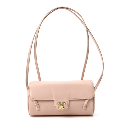 Shiny Caviar Preppy Coco Small Bowling Bag Light Pink