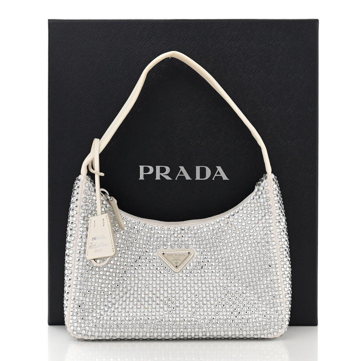 Satin Crystal Mini Re-Edition 2000 Bag White