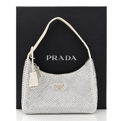 Prada Satin Crystal Mini Re-Edition 2000 Bag White 11 of 11