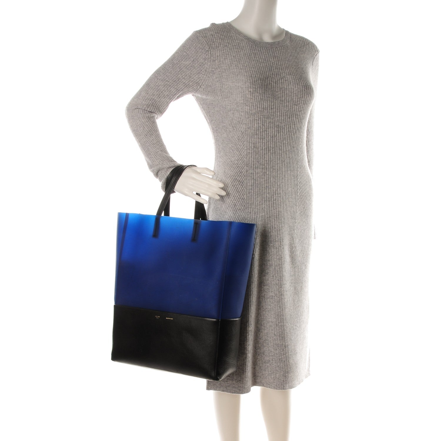 Celine Rubber Lambskin Vertical Cloudy Bi-Cabas Lagoon Black 2 of 8