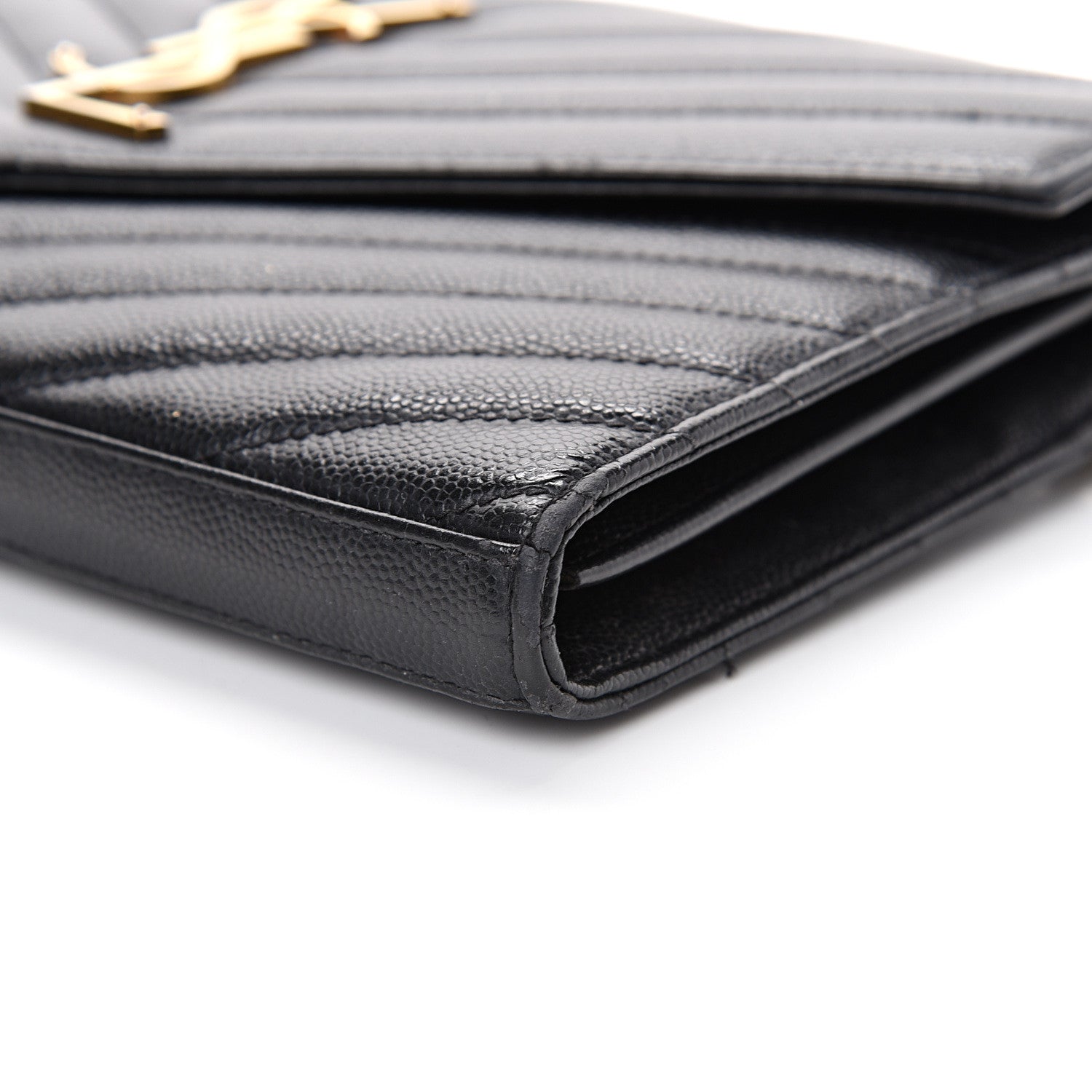 Saint Laurent Grain De Poudre Matelasse Chevron Monogram Chain Wallet Black 10 of 19
