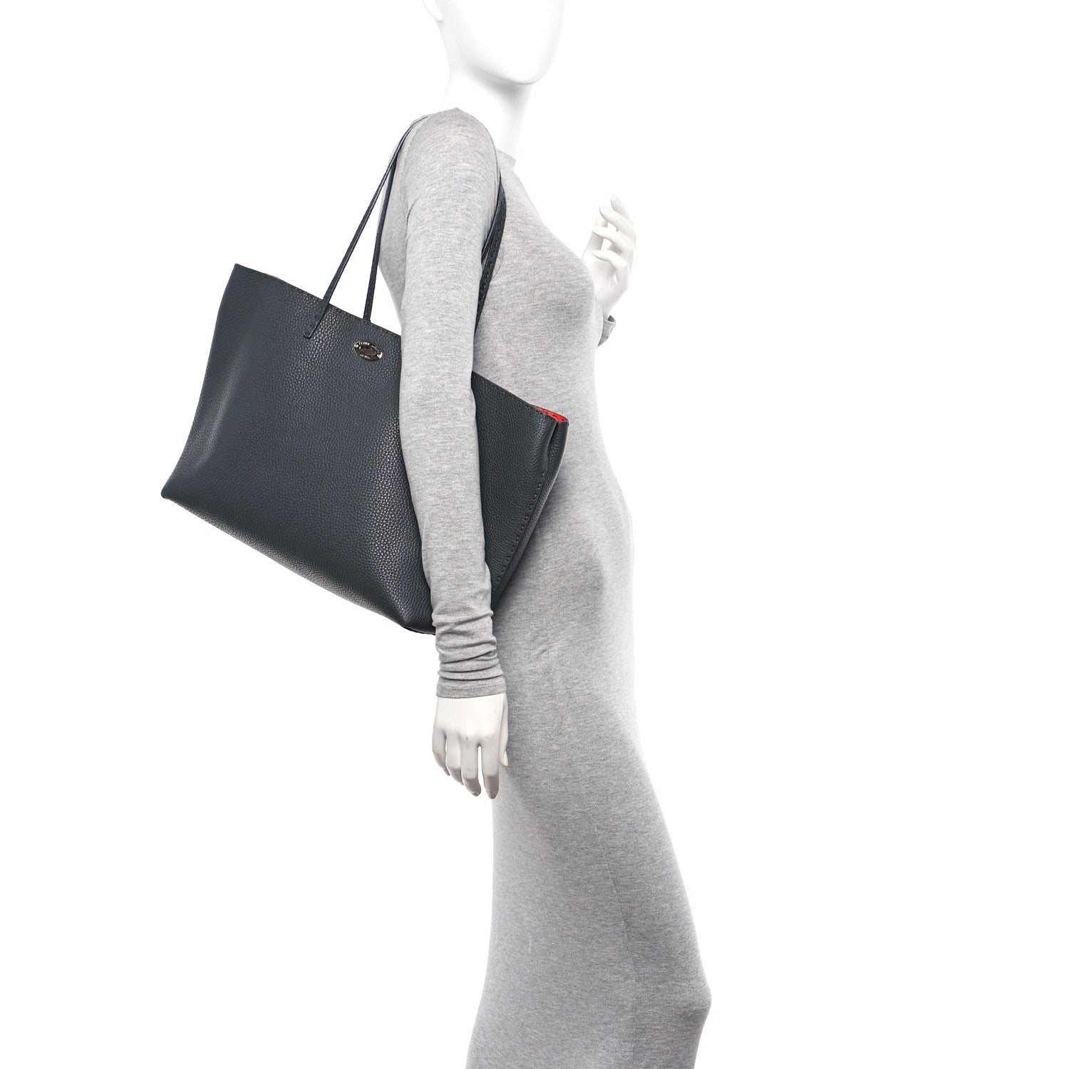 Fendi Cuoio Romano Selleria Bi-Color Large Carla Shopping Tote Asfalto Papavero 2 of 10