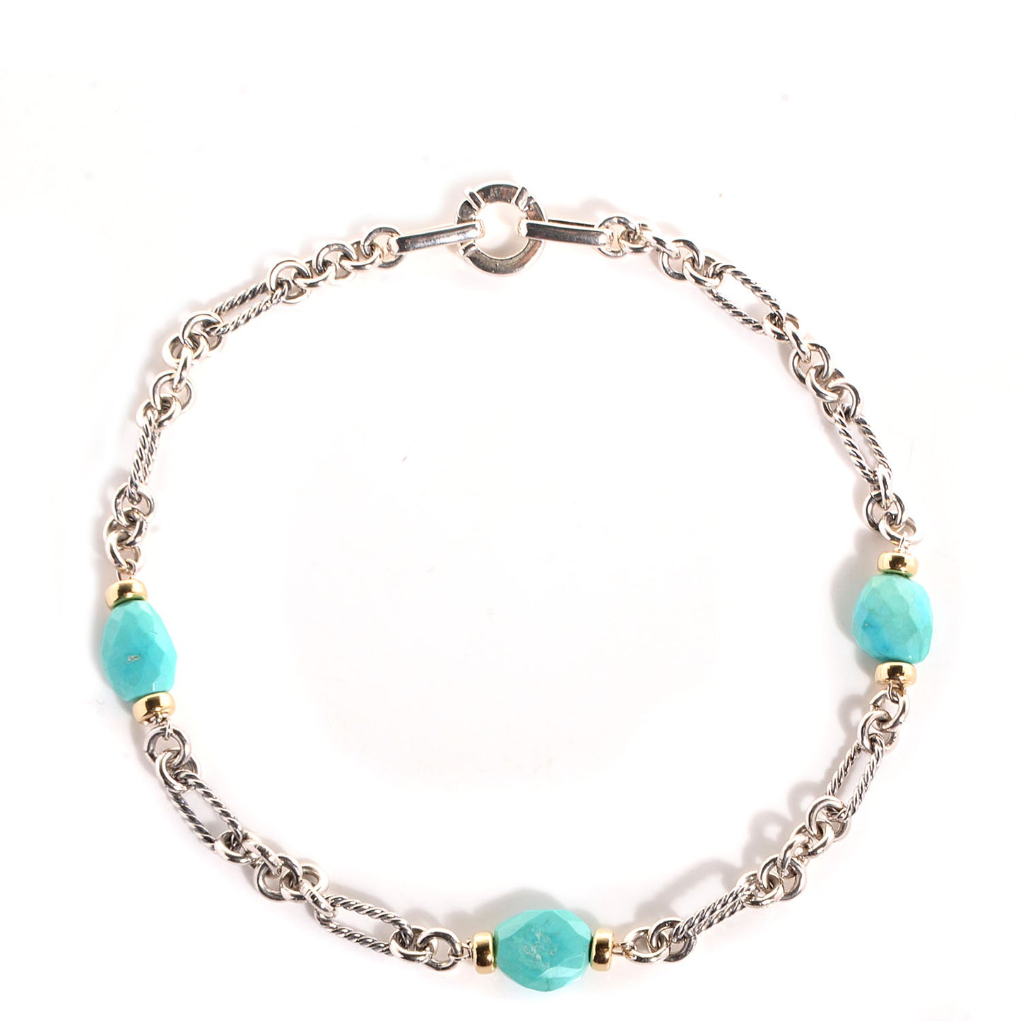 Sterling Silver 18k Gold Turquoise Figaro Necklace